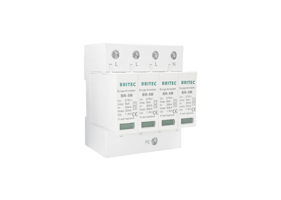 ประเภทแรงดันไฟฟ้ากระแสสลับ AC 3 เฟสป้องกันไฟกระชากไฟ BR-5M 5KA 4 ขั้วโลก 275V SPD
