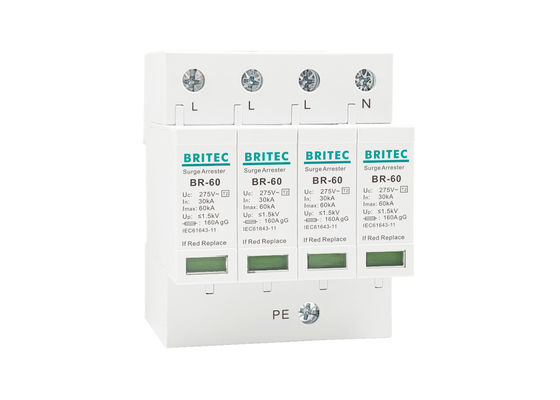 320V 60KA 4P เครื่องป้องกันการกระจายไฟฟ้าระดับชั้น II SPD สําหรับป้องกันสายฟ้า