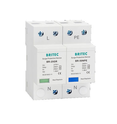 BR-25GR 1+1 Spd 25kA Type 1 อุปกรณ์ป้องกันไฟกระชาก Surge Arrester AC 275V ระบบป้องกันฟ้าผ่า