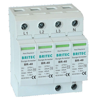 อุปกรณ์ป้องกันไฟกระชาก BRITEC BR-40 4P อุปกรณ์ป้องกันไฟกระชากสามเฟส ตัวป้องกันฟ้าผ่า ผู้ผลิตอุปกรณ์ป้องกันไฟกระชากของจีน