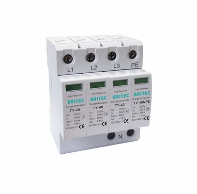 TY-40 3+1 MOV อุปกรณ์ป้องกันการกระชับกระแสไฟฟ้าด้วยกระแสการปล่อยไฟฟ้า 40kA และอุปกรณ์ปิด UL94-V0 แบบเทอร์โมพลาสติก