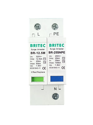 BR-12.5M 1+1 50kA DIN Rail Surge Protection อุปกรณ์ป้องกันกระแสไฟฟ้า
