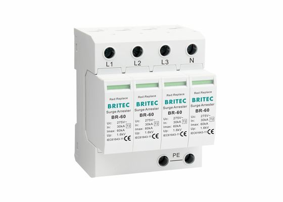 IP20 DIN Rail Surge Protector BRITEC BR-60 4P 60KA อุปกรณ์ป้องกันฟ้าผ่าสำหรับบ้าน