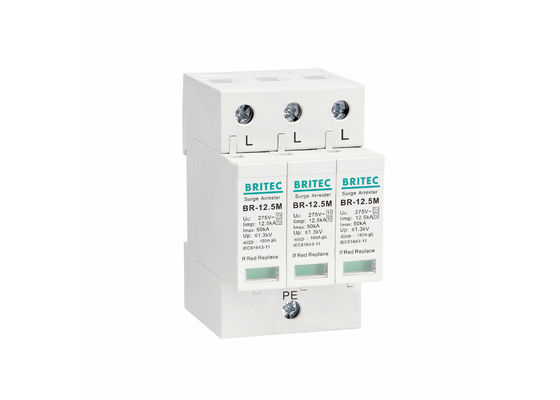 12.5kA Iimp 3 Phase DIN Rail Mount Surge Protector และ Surge Arrester สําหรับระบบพลังงาน AC