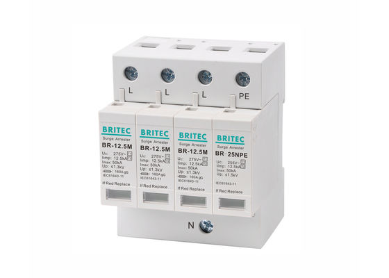 Compact Class B + C อุปกรณ์ป้องกันไฟกระชากกระแสไฟฟ้าสามเฟส SPDs 12.5kA 3P + NPE