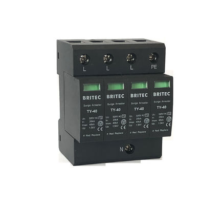 BR-40 Type 2 อุปกรณ์ป้องกันไฟกระชากสีดำ 3P + 1 IP20 Lightning Thunder Protector