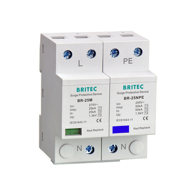 พลังงาน 25kA ประเภท 1 ป้องกันกระแสไฟฟ้า BR-25M 1+1 ความดันต่ํา 275V/255V