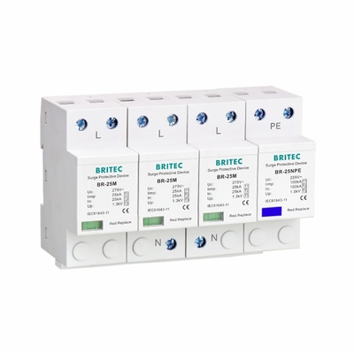 เครื่องป้องกันการกระชับไฟฟ้าแบบ SPD ประเภท I ประเภท 1 25KA B + C ความดันต่ํา