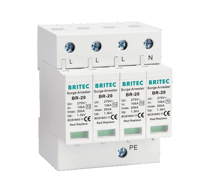 BR-20 4P ระดับ 2 อุปกรณ์ป้องกันกระแสไฟฟ้า จับสายฟ้า 3 ขั้นตอน Thunder SPD ประเภท 2 อุปกรณ์ป้องกันกระแสไฟฟ้า
