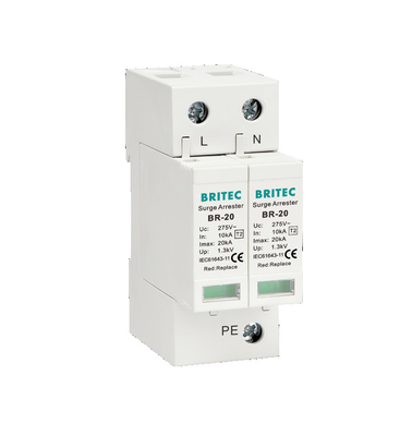 BR-20 4P ระดับ 2 อุปกรณ์ป้องกันกระแสไฟฟ้า จับสายฟ้า 3 ขั้นตอน Thunder SPD ประเภท 2 อุปกรณ์ป้องกันกระแสไฟฟ้า