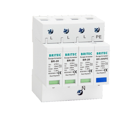 BR-20 4P ระดับ 2 อุปกรณ์ป้องกันกระแสไฟฟ้า จับสายฟ้า 3 ขั้นตอน Thunder SPD ประเภท 2 อุปกรณ์ป้องกันกระแสไฟฟ้า