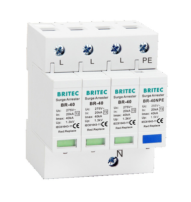 BR-40 4P 20kA - 200kA เครื่องป้องกันกระแสไฟฟ้า ระบบป้องกันกระแสไฟฟ้า จับกระแสไฟฟ้า Spd Thunder Lightning 275v เครื่องป้องกันกระแสไฟฟ้า