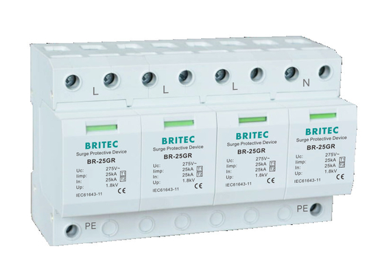 BRITEC BR-25GR 2P เครื่องป้องกันฟ้าคะนองแรงดันต่ํา 25kA ประเภท 1 ป้องกันแรงกระจาย