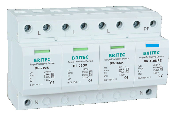 BRITEC BR-25GR 2P เครื่องป้องกันฟ้าคะนองแรงดันต่ํา 25kA ประเภท 1 ป้องกันแรงกระจาย
