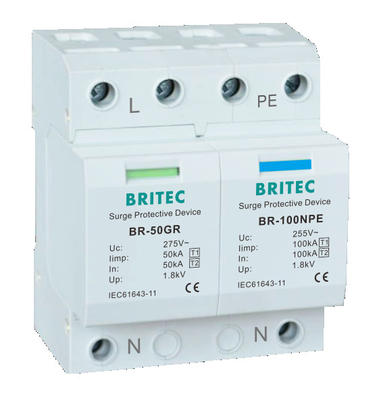 BRITEC BR-50GR 3P Type 1 Surge Arrester 50ka อุปกรณ์ป้องกันไฟกระชาก spd t1 t2 ac