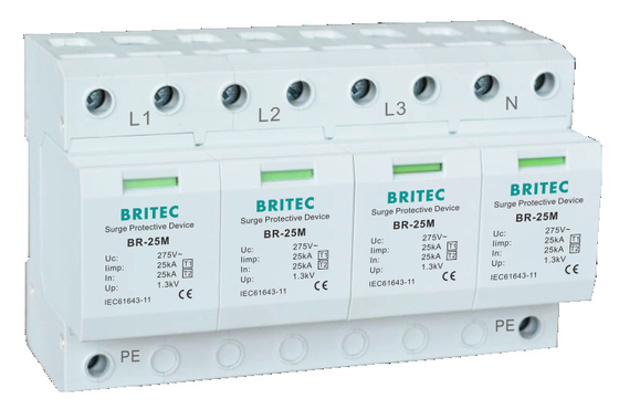 BR-25M 4P ระบบป้องกันการกระจายไฟชนิดที่ 1 ระบบป้องกันการกระจายไฟ varistor SPD ระบบป้องกันการกระจายไฟ