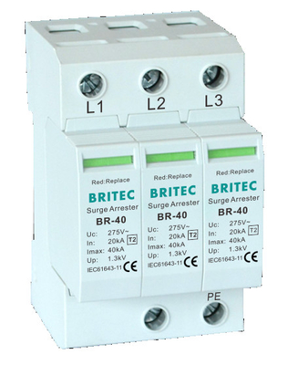 BR-40 3P เครื่องป้องกันการกระจายไฟ 3 ขั้นตอน Spd จับสายฟ้า 40kA