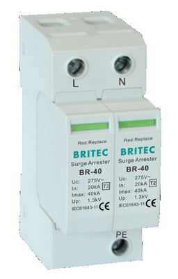 BR-40 1+1 DIN Rail Type 2 อุปกรณ์ป้องกันไฟกระชาก Spd Lightning Protection