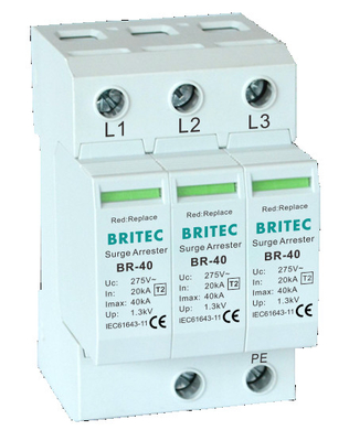 BR-40 1+1 DIN Rail Type 2 อุปกรณ์ป้องกันไฟกระชาก Spd Lightning Protection