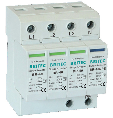 BR-40 1+1 DIN Rail Type 2 อุปกรณ์ป้องกันไฟกระชาก Spd Lightning Protection