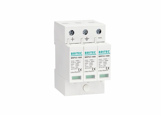 ตัวป้องกันไฟกระชากพลังงานแสงอาทิตย์ SPD 1000V DC 40kA การป้องกันแรงดันไฟฟ้าชั่วคราว