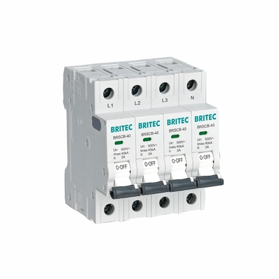 BRSCB-80 4P อุปกรณ์ป้องกันการกระชับกระชับชั้น II 80KA MCB เบ็คอัพพิเศษที่ออกแบบเป็นพิเศษสําหรับ Surge Arrester SCB