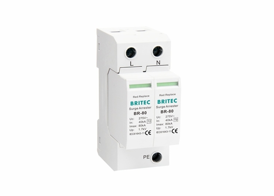 80ka 2P 275V AC Class II อุปกรณ์ป้องกันไฟกระชากระบบป้องกันฟ้าผ่า