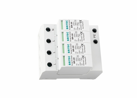 AC 4P ประเภท 2 20kA เครื่องป้องกันสายฟ้าครบหลัง SPD เครื่องป้องกันการกระจายไฟ