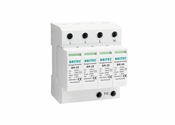 AC 4P ประเภท 2 20kA เครื่องป้องกันสายฟ้าครบหลัง SPD เครื่องป้องกันการกระจายไฟ