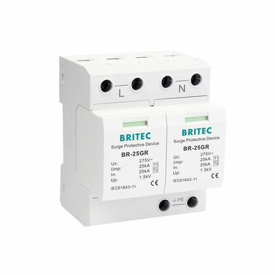 BR-25GR 4P 25kA 100kA อุปกรณ์ป้องกันการกระจายไฟฟ้า britec ประเภท 1 อุปกรณ์ป้องกันการกระจายไฟฟ้า spd 3 ขั้นตอน