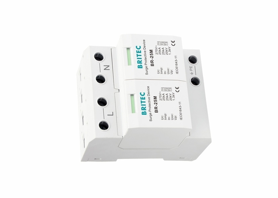 25kA 275V Single Phase 2P ประเภท 1 Class I อุปกรณ์ป้องกันไฟกระชากพร้อมหน้าสัมผัสแบบแห้ง BR-25M 2P