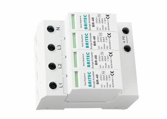 IEC61643-1 40ka AC 4 Pole SPD Surge Protector ตัวเรือนพลาสติกความร้อน