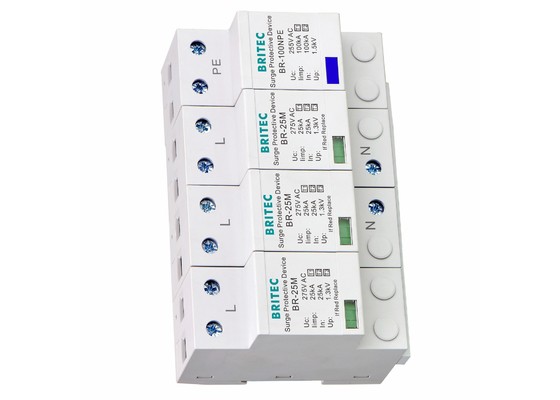 เครื่องป้องกันการกระชับไฟฟ้าแบบ SPD ประเภท I ประเภท 1 25KA B + C ความดันต่ํา