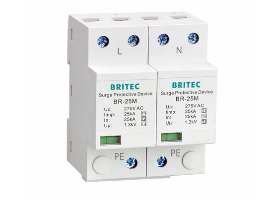 ประเภท 1+2+3 25kA 275V SPD 2 ต้น ประเภท 1 เครื่องป้องกันการกระจายไฟ