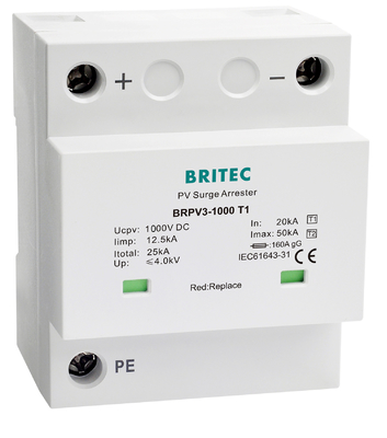 BRPV3-1000 T1 50ka DC 1000V 12.5ka pv ป้องกันกระแสไฟฟ้า