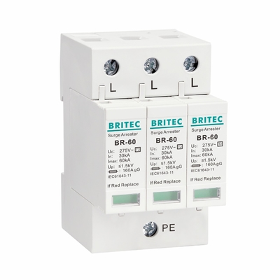 BR275-60 3P SPD 60kA CE TUV ประเภท 2 อุปกรณ์ป้องกันการกระจายไฟฟ้า 275v ป้องกันการกระจายไฟฟ้า