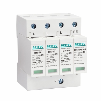 BR275-60 3P SPD 60kA CE TUV ประเภท 2 อุปกรณ์ป้องกันการกระจายไฟฟ้า 275v ป้องกันการกระจายไฟฟ้า
