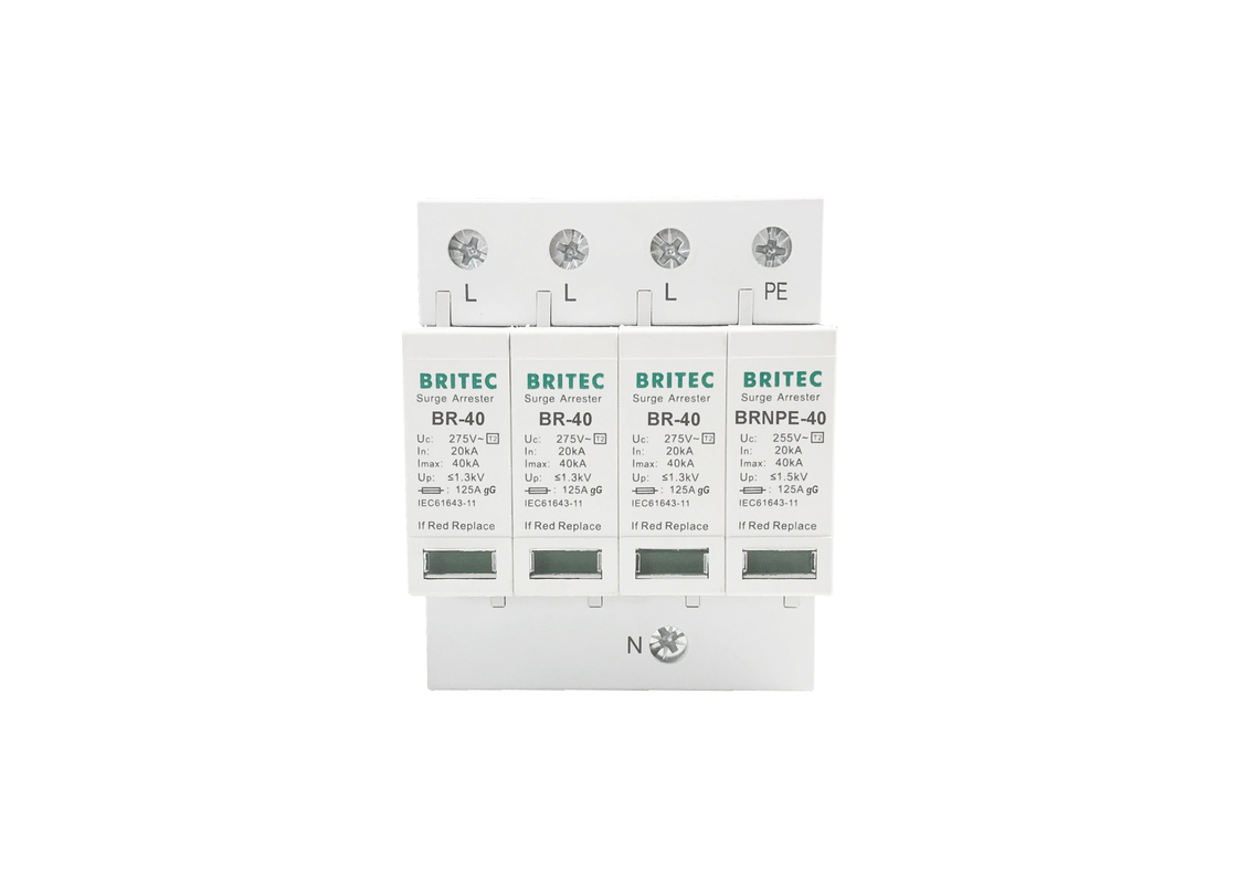 40kA 275V/255V อุตสาหกรรม DIN Rail 3 Phase Type 2 SPD เครื่องป้องกันการกระตุ้น