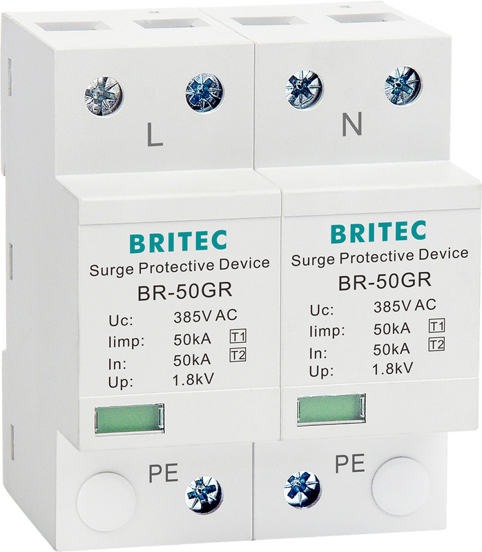 BRITEC BR-50GR 275 2P Spd 50kA Type 1 อุปกรณ์ป้องกันไฟกระชาก Ac Din Rail Surge Arrester อุปกรณ์ป้องกันไฟกระชาก