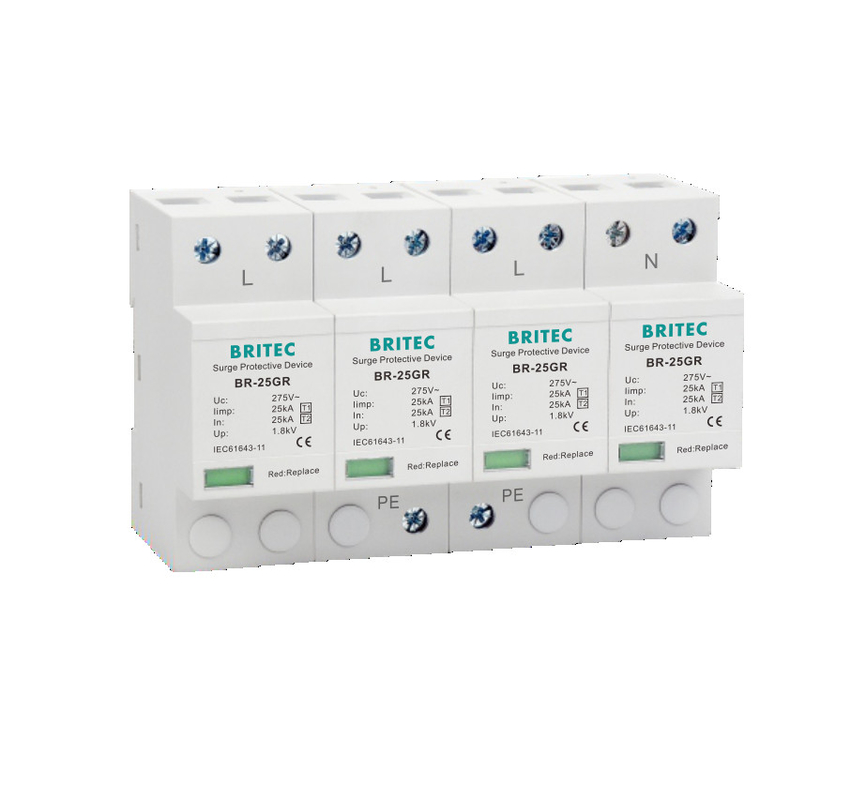 CE TUV 50KA 4 Pole AC Surge Protector ป้องกันกระแสไฟฟ้า จับกระแสไฟฟ้า