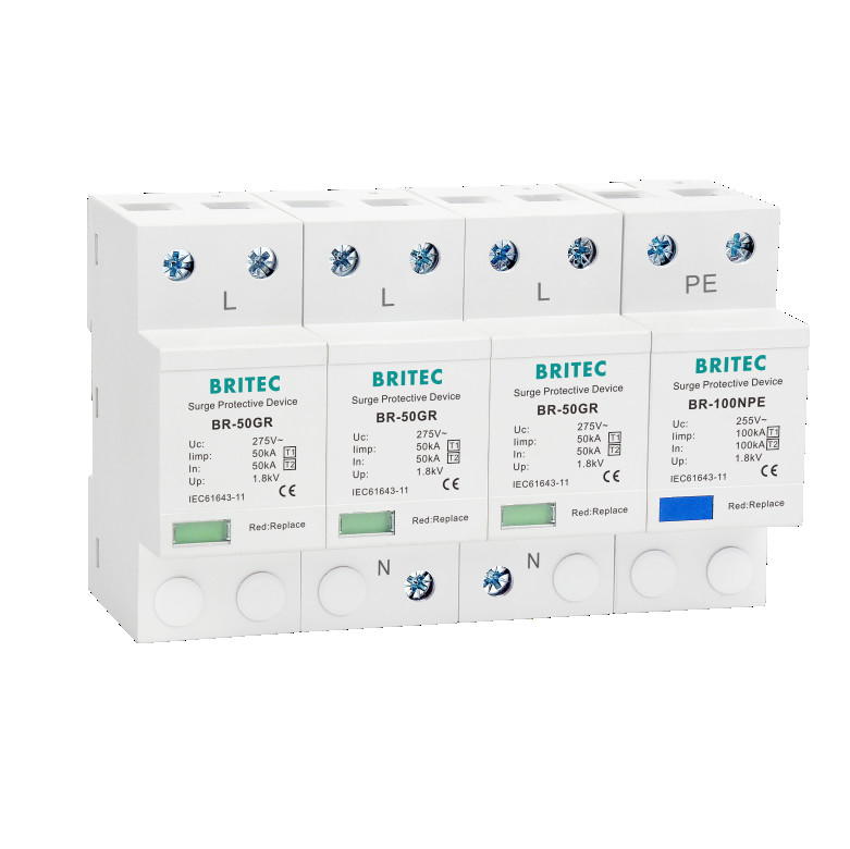 BR-50GR 3P+N Type 1 อุปกรณ์ป้องกันไฟกระชาก Class 1 AC SPD 50ka Spd Thunder Protection