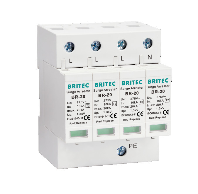 BR-20 4P ระดับ 2 อุปกรณ์ป้องกันกระแสไฟฟ้า จับสายฟ้า 3 ขั้นตอน Thunder SPD ประเภท 2 อุปกรณ์ป้องกันกระแสไฟฟ้า