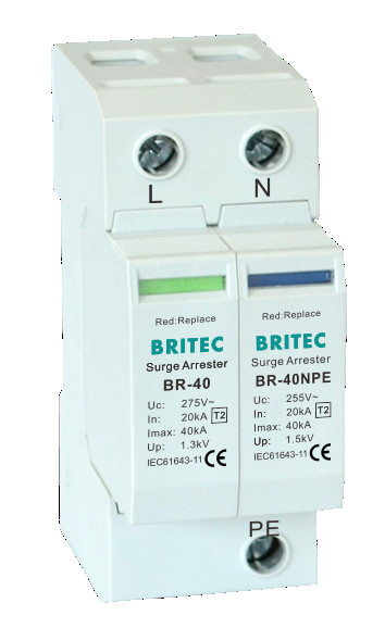 BR-40 1+1 DIN Rail Type 2 อุปกรณ์ป้องกันไฟกระชาก Spd Lightning Protection