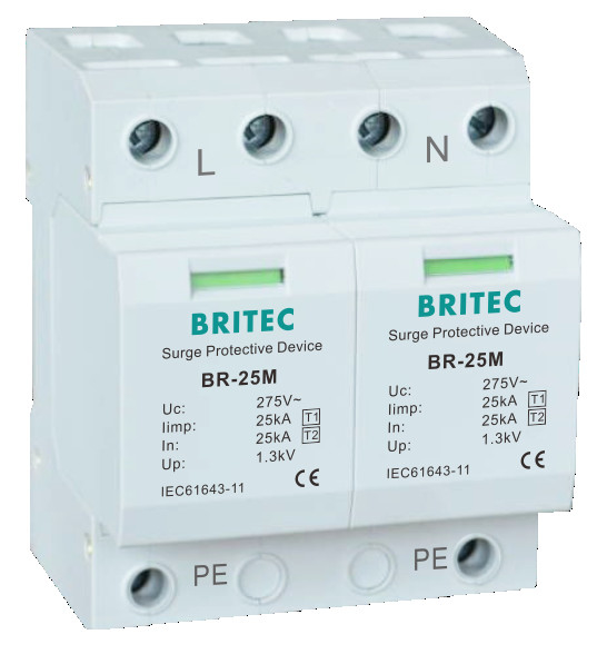 BR-25M 2P Type1 อุปกรณ์ป้องกันไฟกระชาก SPD T1 อุปกรณ์ป้องกันแรงดันไฟต่ำ