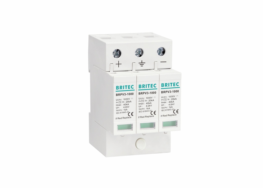 40ka 1000V Class II 3P PV Surge Arrester Protector 35mm Din Rail Mount