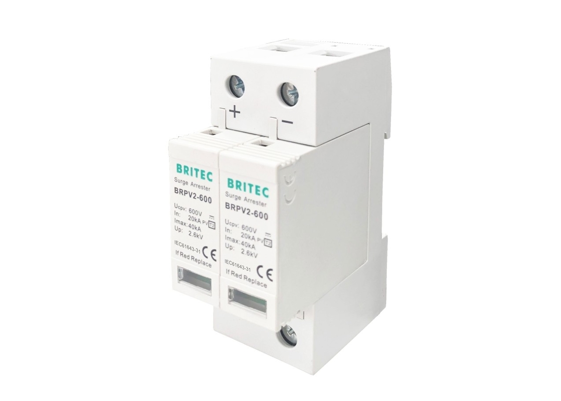 DC600V 2P 40KA ตัวป้องกันไฟกระชาก PV โซลาร์เซลล์ประเภท 2 ตัวป้องกันฟ้าผ่าแรงดันต่ำ