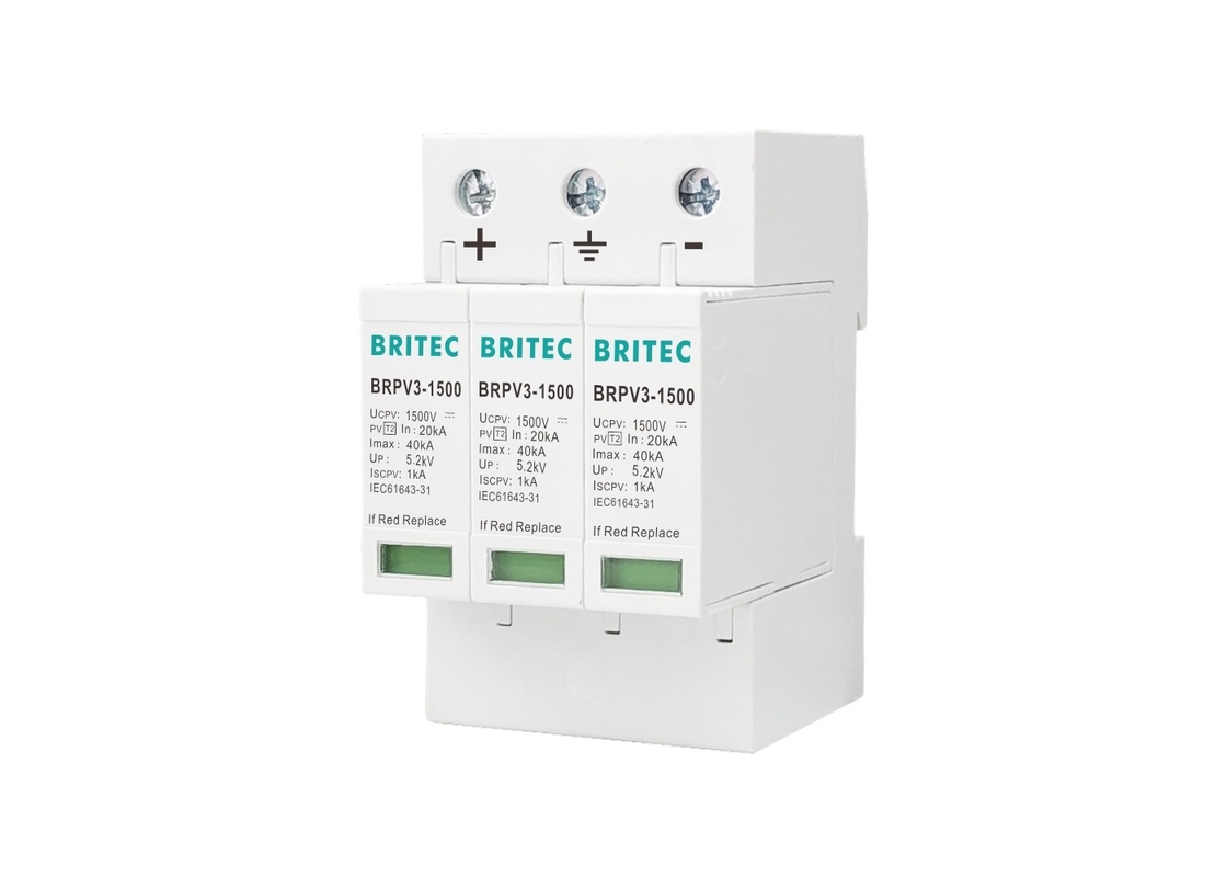 อุปกรณ์ป้องกันไฟกระชากกระแสไฟฟ้าแบบ 2 PV 40kA 8 / 20us DC 1500V SPD สำหรับพลังงานแสงอาทิตย์