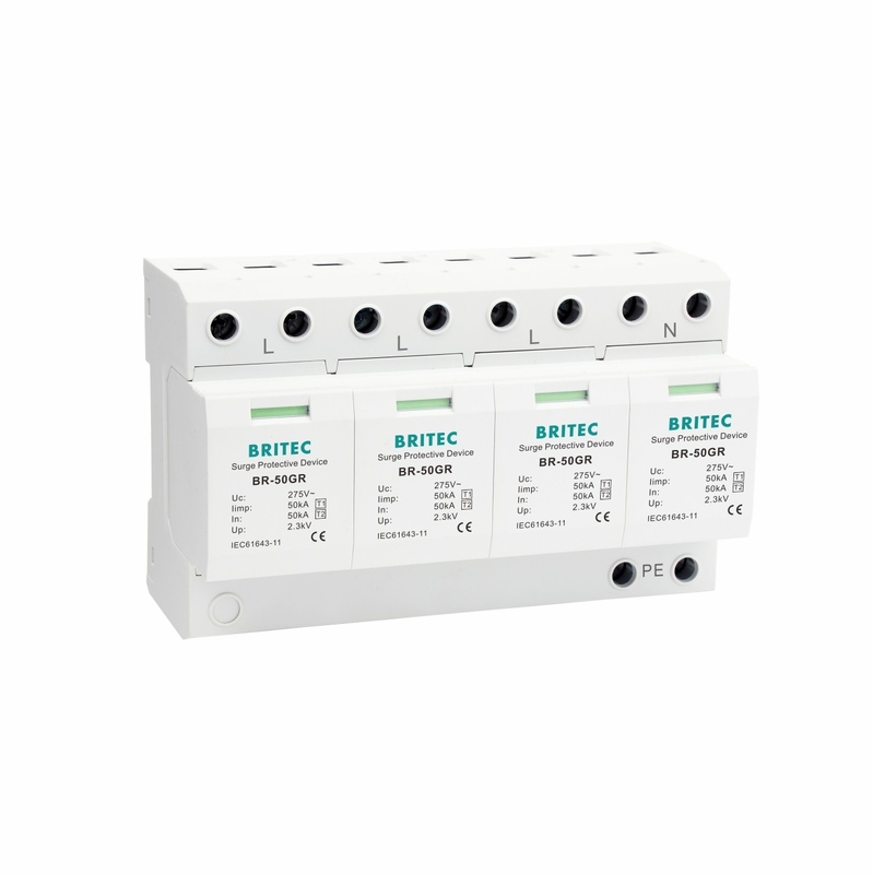 BR-50GR 4P Ac ป้องกันแสงจีนชนิด 1 อุปกรณ์ป้องกันกระแสไฟฟ้า Spd กระแสไฟฟ้า Spd t1 t2