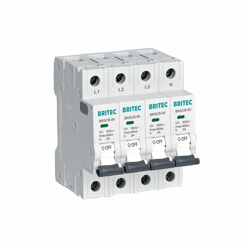 BRSCB-80 4P อุปกรณ์ป้องกันการกระชับกระชับชั้น II 80KA MCB เบ็คอัพพิเศษที่ออกแบบเป็นพิเศษสําหรับ Surge Arrester SCB