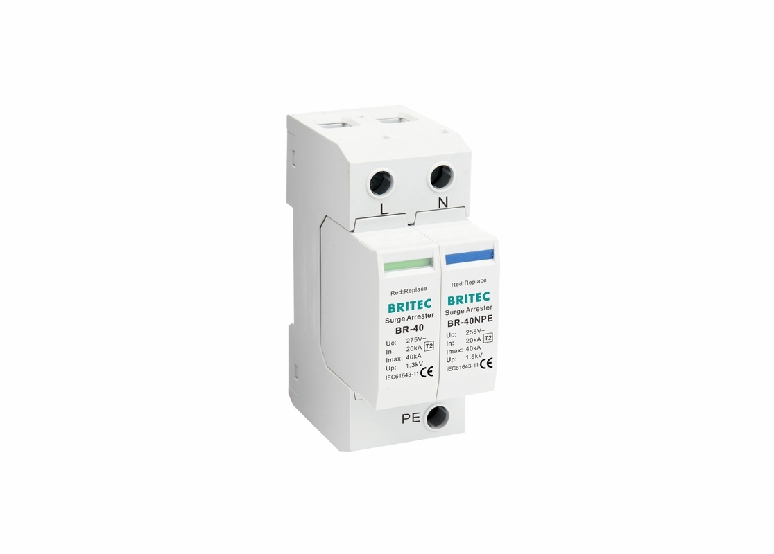 TVSS 150V / 275V / 320V / 385V / 440V 40KA Din Rail Power ป้องกันสายฟ้า